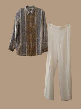 Peter Nygard Wide Leg Fully Lined Dress Pants 16 & Allison Daley Top 2x